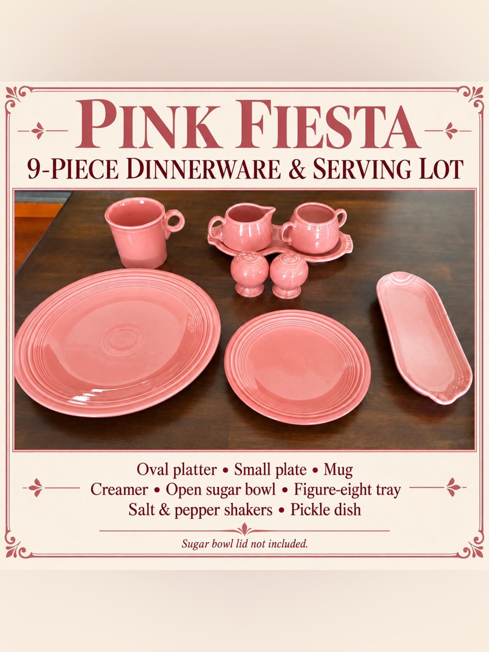 Rose Fiesta Dinnerware & Serving Lot – 9 Pieces